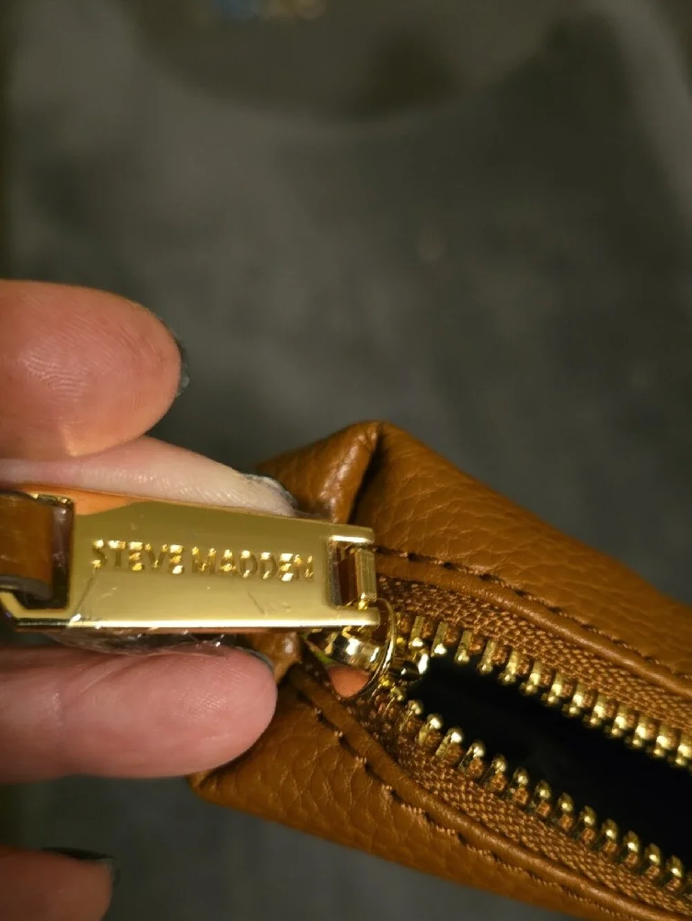 Steve Madden Pebbled Leather Cosmetic Pouch in Tan